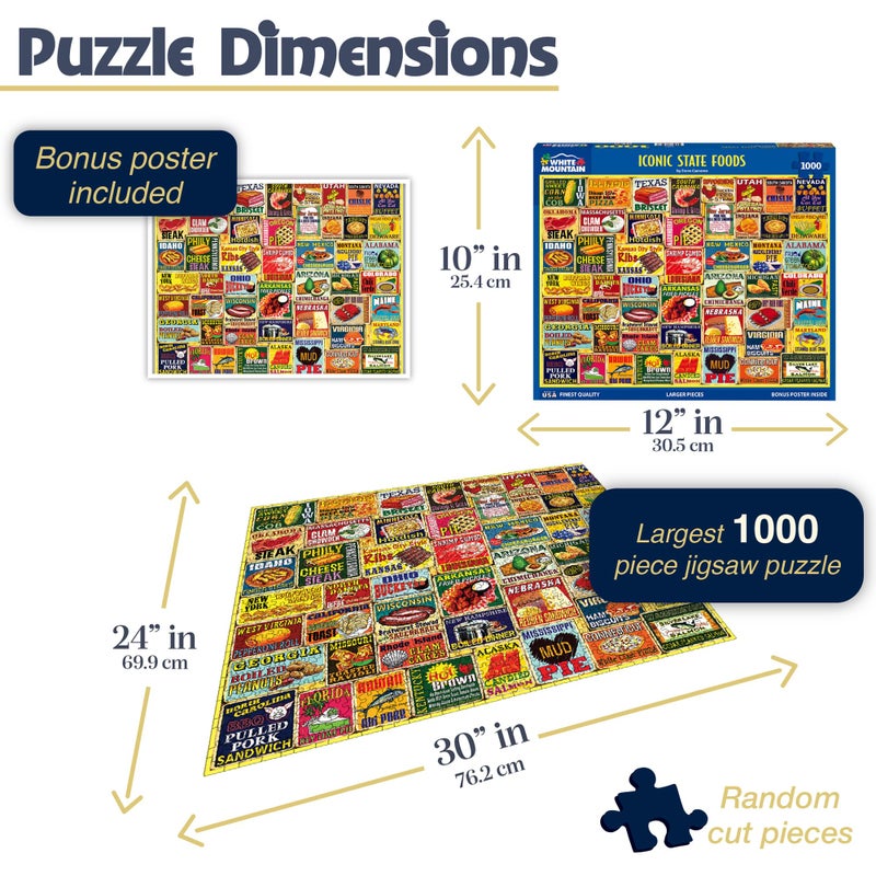 White Mountain 1000 Piece Jigsaw Puzzle Classic American Food Collage Puzzles with Large Pieces Gift for Adults and Family 24"x30" - Iconic State Foods - Image 3