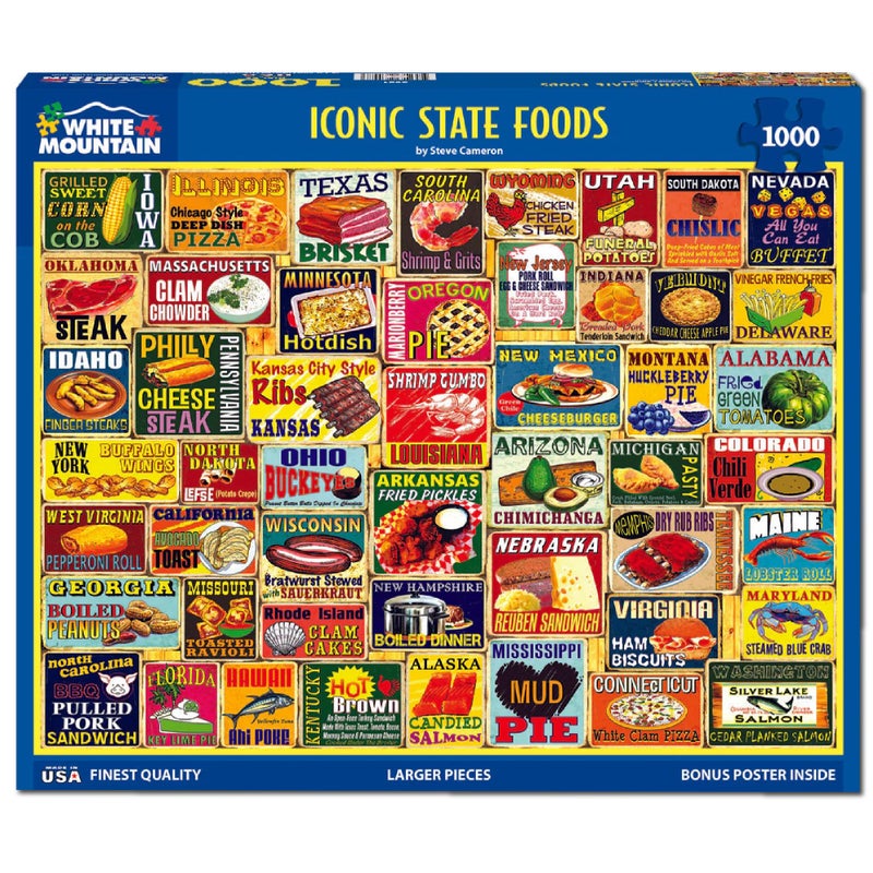 White Mountain 1000 Piece Jigsaw Puzzle Classic American Food Collage Puzzles with Large Pieces Gift for Adults and Family 24"x30" - Iconic State Foods - Image 2