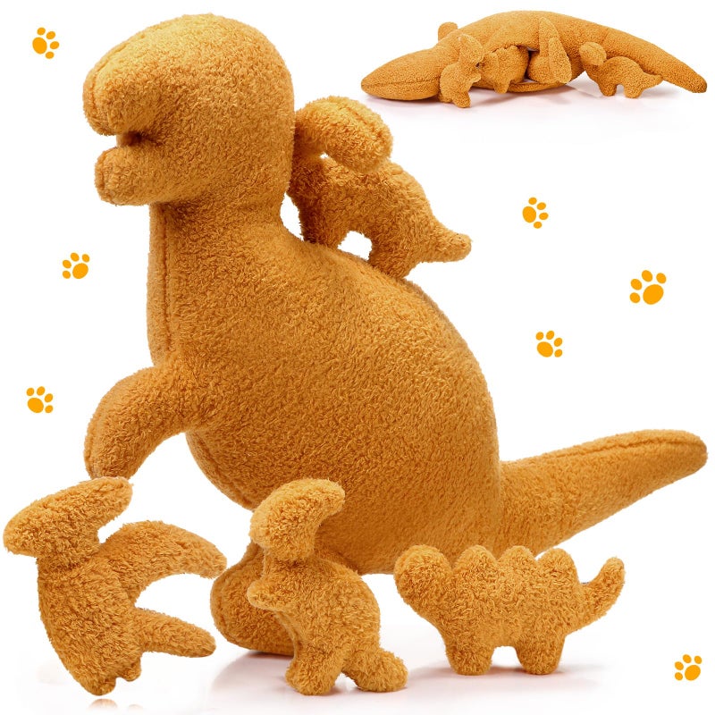 RoundFunny 5 Pcs Plush Dinosaur Nugget Pillow Set 16 Inch Large Stuffed Dinosaur with 4 Plush Babies in Zippered Belly Soft Dino Pillow Gifts for Birthday Collection Party Decors - Image 3