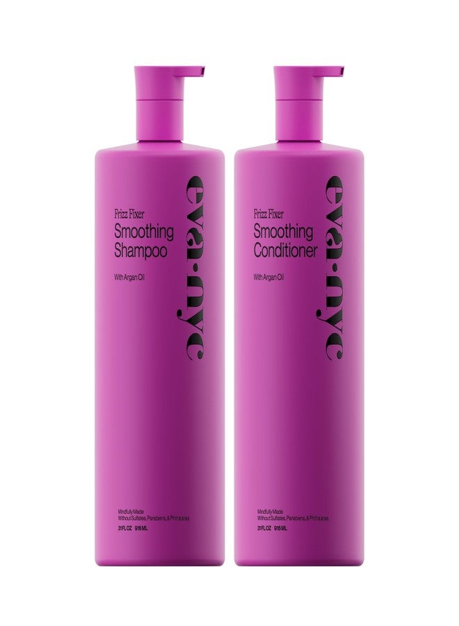 Eva NYC Anti-Frizz Shampoo and Conditioner Set with Argan Oil + Sunflower Seed Oil - Leaves Hair Soft, Shiny and Nourished - Sulfate-Free - Warm Vanilla Scent - Value Size - 31 fl oz (Pack of 2) - Image 1
