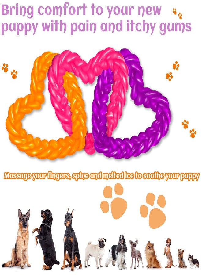Civaner Valentine‘s Day Dog Toys Puppy Teething Chew Toys Pink Purple Orange Love Heart Shape Puppy Teething Comfort Aid for Small Medium Large Breeds Dogs - Image 3