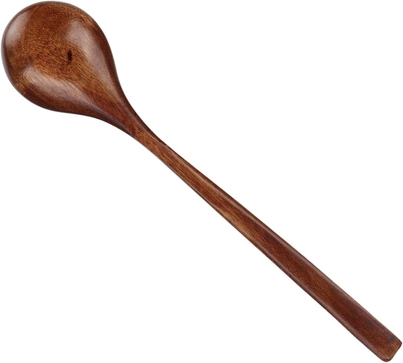4 Pcs Walnut Wooden Soup Spoon, Japanese Style Long Handle Cooking Spoon, Large Mouth Serving Spoon for Hot and Cold Dishes, Kitchen Tableware Set - Image 2