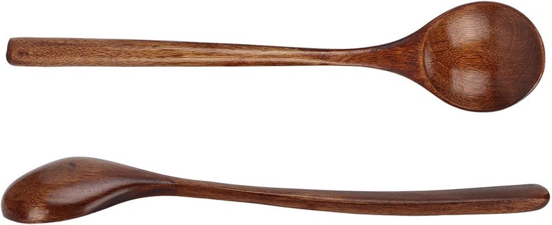 4 Pcs Walnut Wooden Soup Spoon, Japanese Style Long Handle Cooking Spoon, Large Mouth Serving Spoon for Hot and Cold Dishes, Kitchen Tableware Set - Image 3