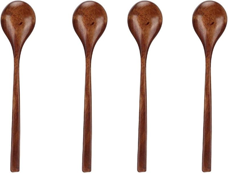 4 Pcs Walnut Wooden Soup Spoon, Japanese Style Long Handle Cooking Spoon, Large Mouth Serving Spoon for Hot and Cold Dishes, Kitchen Tableware Set - Image 5