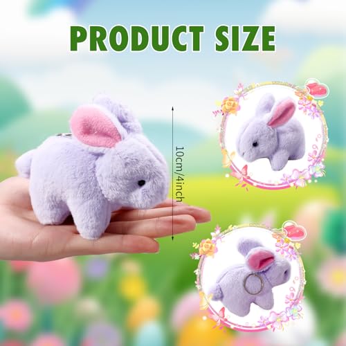 TANEMUDO 40 Pcs Easter Bunny Stuffed Animal 4 Inch Mini Detachable Keychain Plush for Easter Basket Stuffer Valentine Party Favors White Pink Purple Brown - Image 5