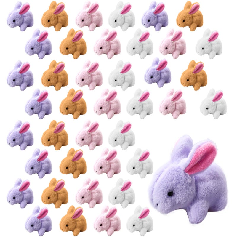 TANEMUDO 40 Pcs Easter Bunny Stuffed Animal 4 Inch Mini Detachable Keychain Plush for Easter Basket Stuffer Valentine Party Favors White Pink Purple Brown - Image 3