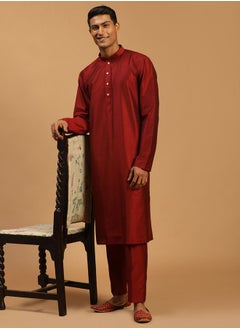 Men's Maroon Viscose Kurta, Pyjama & Dupatta Set