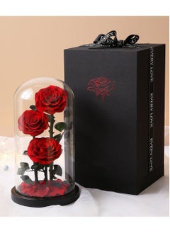 Vitacelli 3 Red Roses in Glass Dome Real Eternal Rose Preserved Flower with Luxury Gift Box  - Image 3