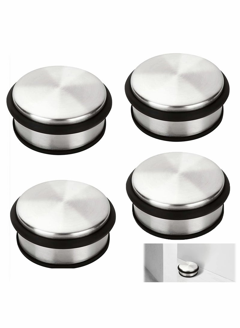 Excefore 4 Pcs Stainless Steel Door Stoppers, Heavy Duty Chrome Door Stopper with Rubber Buffer Ring, Metal Round Door Stoppers for Floor, Safety Door Wedge for Home Office - Image 1