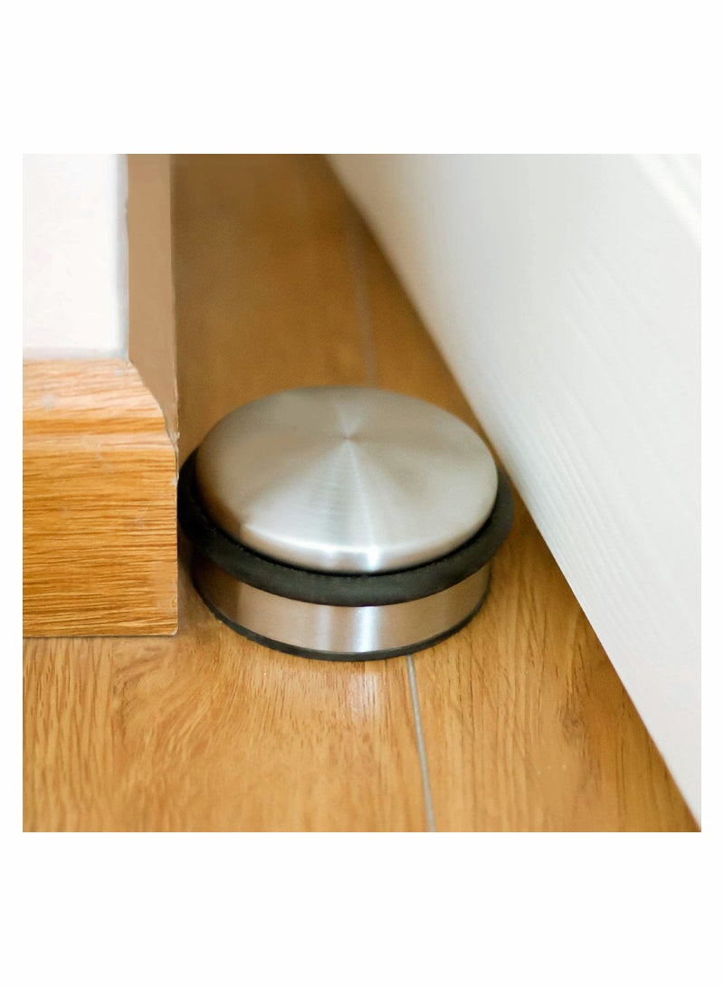 Excefore 4 Pcs Stainless Steel Door Stoppers, Heavy Duty Chrome Door Stopper with Rubber Buffer Ring, Metal Round Door Stoppers for Floor, Safety Door Wedge for Home Office - Image 2