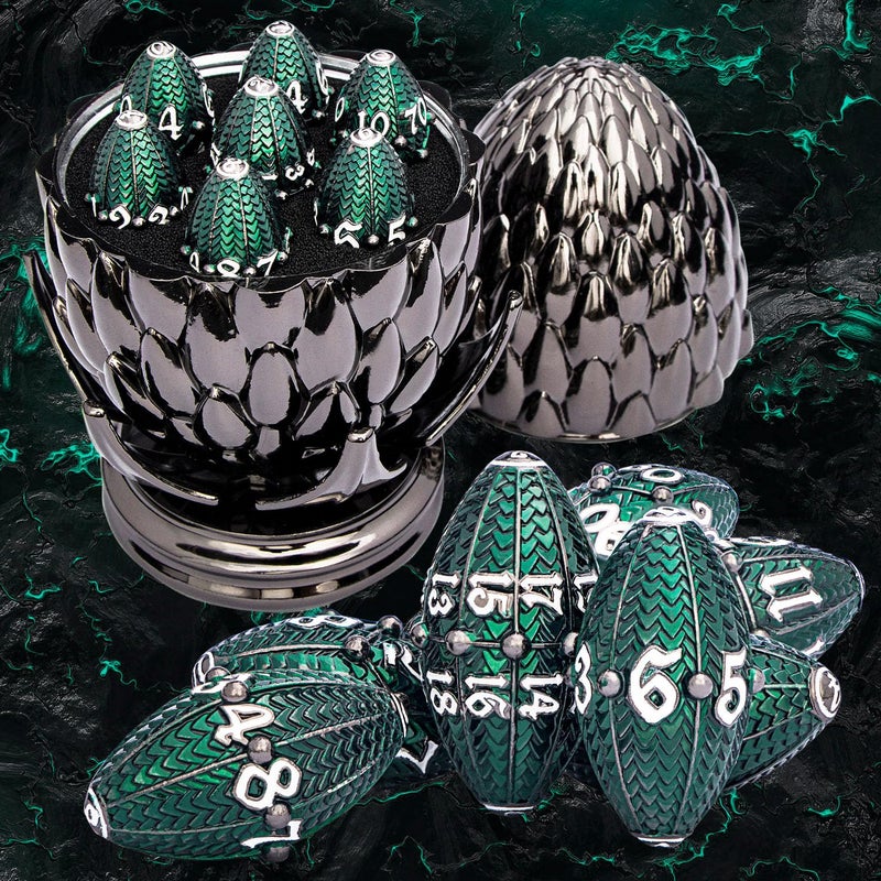 ARUOHHA DND Metal Dice Black Green Dragon Egg Dice with Rotating Dragon Egg Shell Role Playing Game RPG Polyhedral D and D Dice Set D20 D12 D10 D8 D6 D4 - Image 3