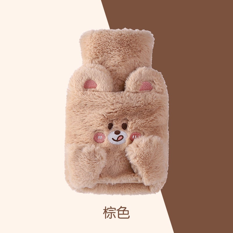 Generic Plush Thickened Hot Water Bottle with Cartoon Cover Brown Bear