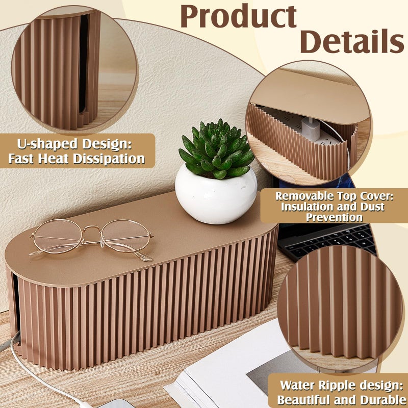 Marsui 2 Pcs Light Coffee Cable Management Organizer Box for Hiding Wires, Home Office Desk Floor Cord Organizer, 11.8 x 5.1 x 4.3 Inch Cord Strip Protect Holder Wire Storage - Image 3