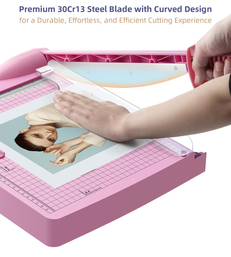 Firbon 12" Guillotine Paper Cutter, Heavy Duty 30-Sheet Capacity Trimmer for Cardstock, Photos, Scrapbooking, Office, Classroom, Studio (Pink) - Image 2