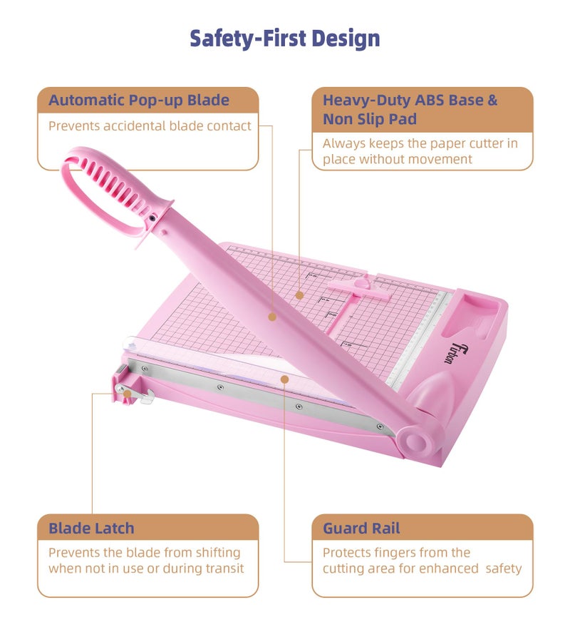 Firbon 12" Guillotine Paper Cutter, Heavy Duty 30-Sheet Capacity Trimmer for Cardstock, Photos, Scrapbooking, Office, Classroom, Studio (Pink) - Image 5