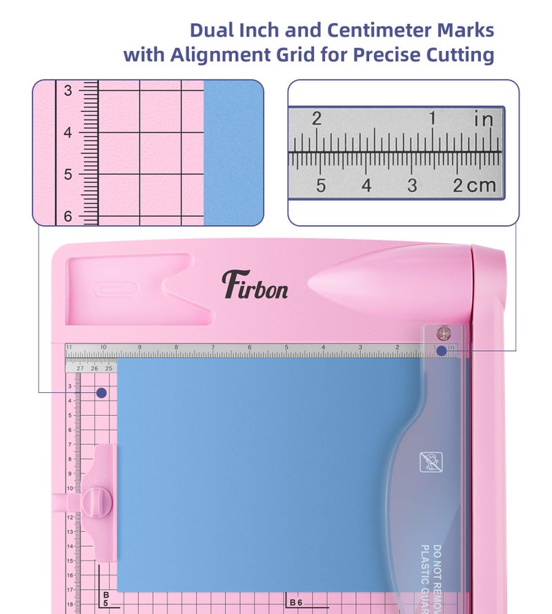 Firbon 12" Guillotine Paper Cutter, Heavy Duty 30-Sheet Capacity Trimmer for Cardstock, Photos, Scrapbooking, Office, Classroom, Studio (Pink) - Image 3