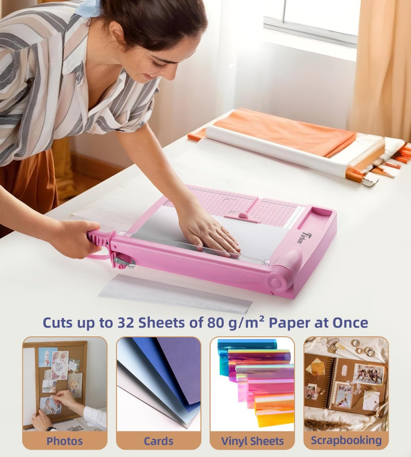 Firbon 12" Guillotine Paper Cutter, Heavy Duty 30-Sheet Capacity Trimmer for Cardstock, Photos, Scrapbooking, Office, Classroom, Studio (Pink) - Image 4