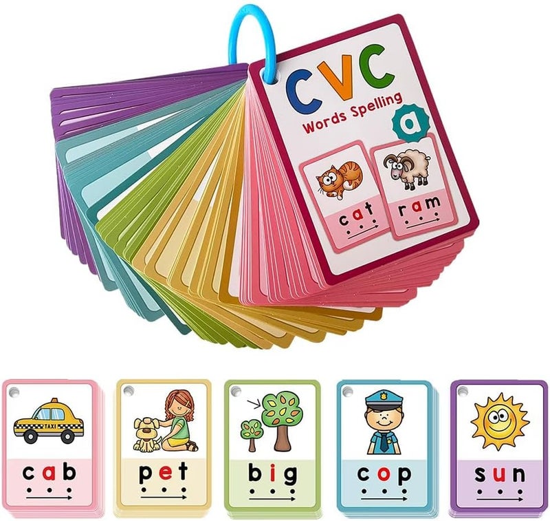 كاست ويف بناة كلمات CVC، 130 كلمة CVC، 70 بطاقة تعليمية مزدوجة الوجه لرياض الأطفال والفصول الدراسية، تعلم القراءة، لعبة تعليمية إملائية، مستلزمات المعلمين والمدارس - Image 1