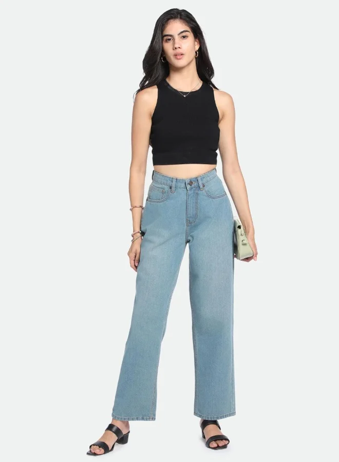 Dennis Lingo Women'S Indigo Denim Solid Pattern Full Length Relaxed Jeans