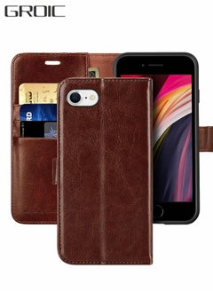 iPhone SE3 Case, Leather Wallet Case Cover, Shock Resistant Soft Phone Case with Magnetic Buckle, Drop Protection Flip Case for iPhone SE2/SE3/7/8 4.7 Inch - Brown