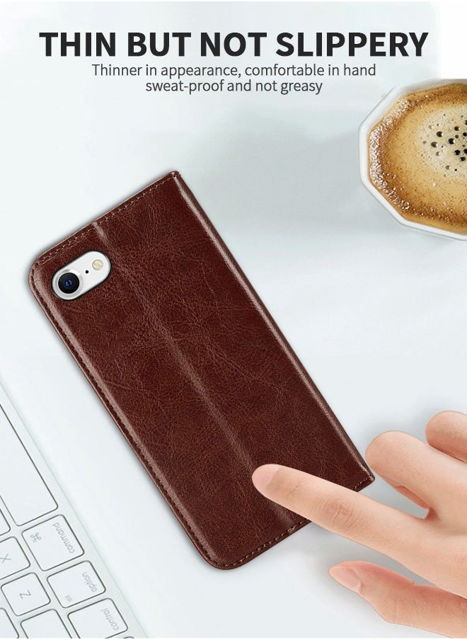 GROIC - iPhone SE3 Case, Leather Wallet Case Cover, Shock Resistant Soft Phone Case with Magnetic Buckle, Drop Protection Flip Case for iPhone SE2/SE3/7/8 4.7 Inch - Brown - Image 1