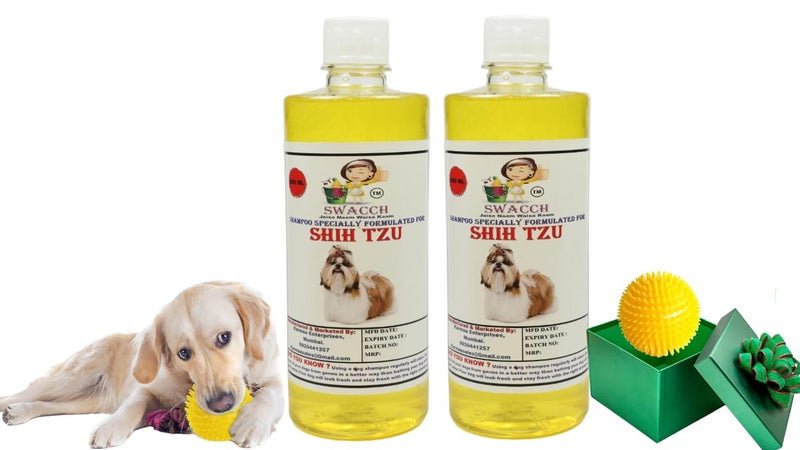 swacch Shampoo | Puppy Safe Shampoo | PH Balanced | Ditch to Itch for Shih Tzu Dog Shampoo 500ml Pack of 2 (Lemon) + Spike Ball Chew Toy Combo Pack - Image 1