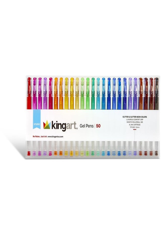 كينج آرت أقلام حبر جاف KINGART 400-50 ذات رأس كروي لامع، 50 لونًا براقًا مع قبضة ناعمة ومريحة، خرطوشة حبر كبيرة الحجم - حبر أكثر، مثالية لجميع الأعمار، للكتابة والتلوين والرسم والتصميمات الفنية وكتابة اليوميات والمزيد - Image 4