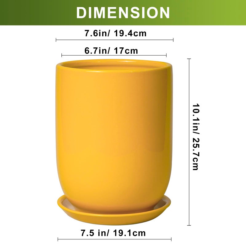SUNPOTFOR Plant Pot 8 Inch - Ceramic Plant Pot with Drainage Hole and Saucer Large Planter for Indoor Plants Outdoor Modern Flower Pot for Home Garden Decor Yellow - Image 3