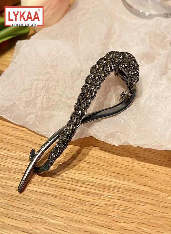 LYKAA Banana Clips for Hair Metal Rhinestone French Barrette Hair Clips - Black | Korean Stylish Hair Accessories for Women & Girls | Bun Maker Hair Clip | Multicolor Rhinestone Design - 1Pc - Image 5