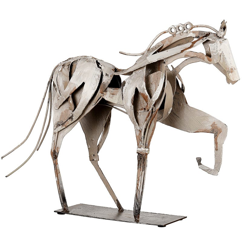 SunBlogs Art Handmade Metal Horse Statue Decor  Handcrafted  HandPainted Sculpture Unique Rustic Figurine for Home Office Desk Decoration White