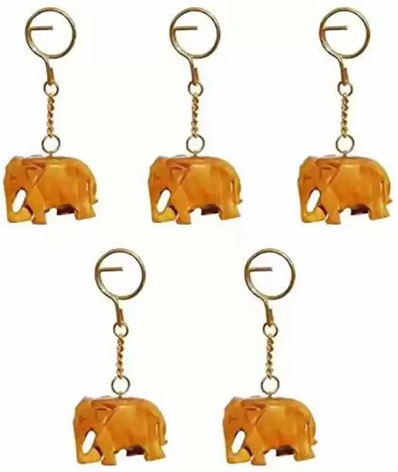 ansh outlet Ansh Outlet Wooden Elephant Key Chains Handcrafted Stylish Keyrings for Car Bike Home Office Special Gifts for religious celebrations and festivals Pack of 5