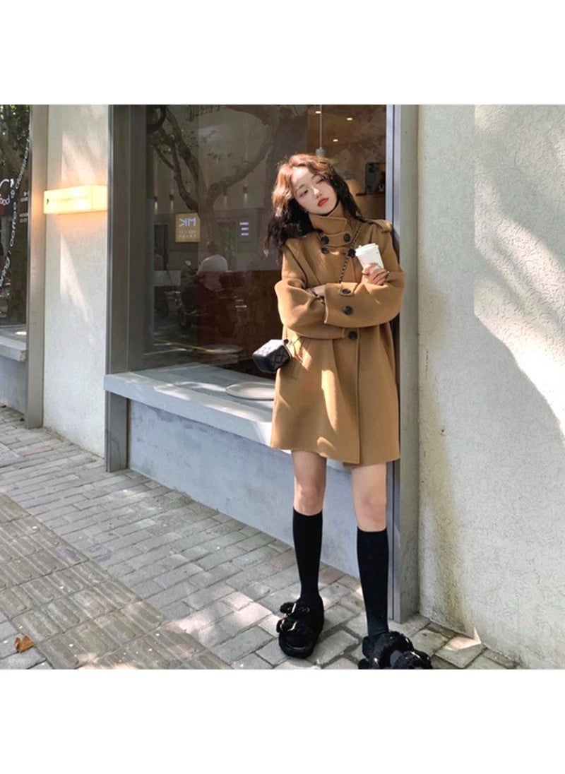 Generic - Blue Cape Coat Woolen Petite 2023 Winter Thick Double-Faced Cashmere Khaki - Image 1