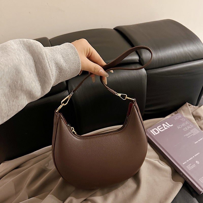 Retro Crescent Shoulder Bag for Women PU Single Strap Handbag - Image 1