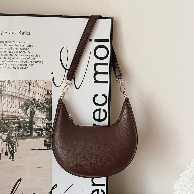 Retro Crescent Shoulder Bag for Women PU Single Strap Handbag - Image 2