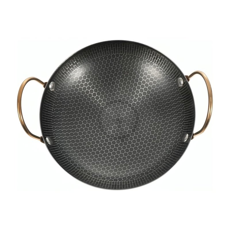 Alark مقلاة ألارك ثلاثية الفولاذ المقاوم للصدأ بتصميم خلية النحل غير لاصقة مع مقبض بارد اللمس ومناسبة للطهي الخارجي ومقلاة بايلا للمأكولات البحرية ذات قاع مزدوج ذهبي - Image 1