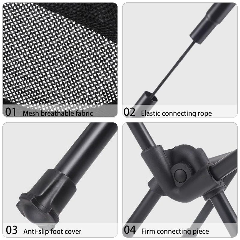 Wind Tour Portable Camping Chair Lightweight Foldable Outdoor Chair for Hiking Camp Backpacking Lawn Beach Fishing Picnic with Carry Bag (Black) - Image 3