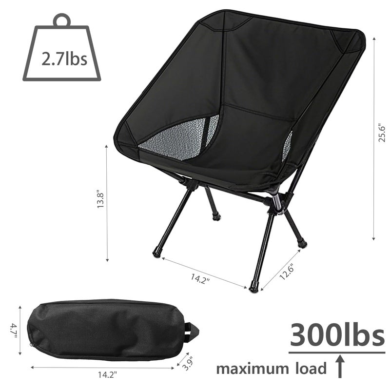 Wind Tour Portable Camping Chair Lightweight Foldable Outdoor Chair for Hiking Camp Backpacking Lawn Beach Fishing Picnic with Carry Bag (Black) - Image 2