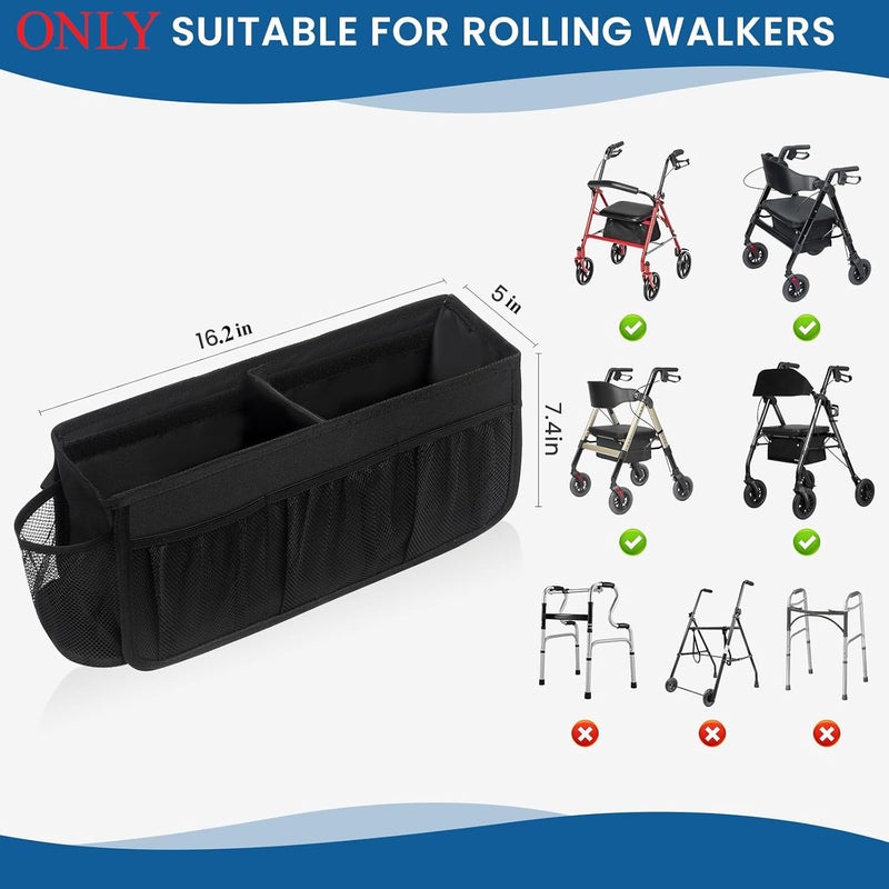 BWJYXXSC Upgraded Rollator Basket, Large Rollator Walker Accessories Bag with Multiple Pockets, Rollator Accessories for Seniors Walker Baskets for Rolling Folding Walker Easy to Use (Black) - Image 3
