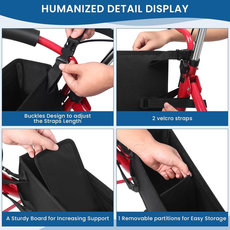 BWJYXXSC Upgraded Rollator Basket, Large Rollator Walker Accessories Bag with Multiple Pockets, Rollator Accessories for Seniors Walker Baskets for Rolling Folding Walker Easy to Use (Black) - Image 4
