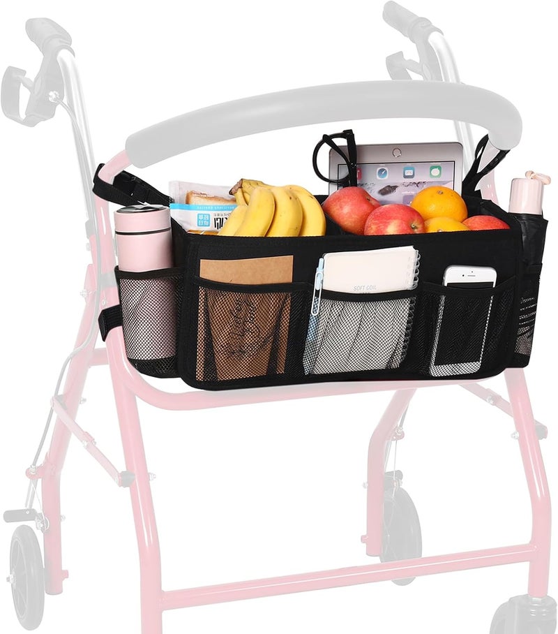 BWJYXXSC Upgraded Rollator Basket, Large Rollator Walker Accessories Bag with Multiple Pockets, Rollator Accessories for Seniors Walker Baskets for Rolling Folding Walker Easy to Use (Black) - Image 1