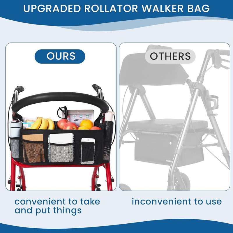 BWJYXXSC Upgraded Rollator Basket, Large Rollator Walker Accessories Bag with Multiple Pockets, Rollator Accessories for Seniors Walker Baskets for Rolling Folding Walker Easy to Use (Black) - Image 5