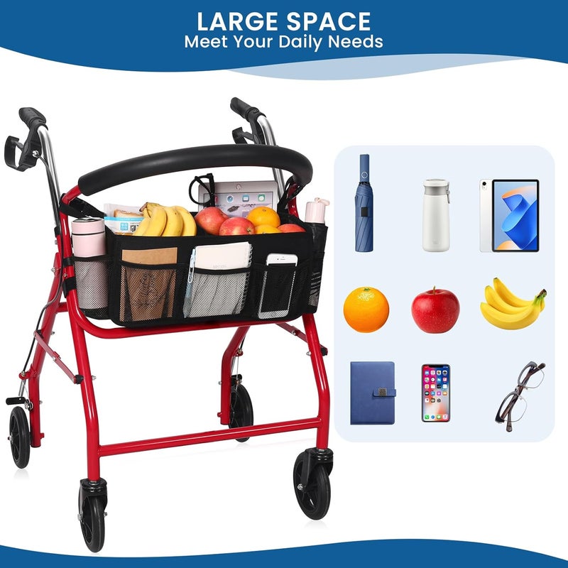 BWJYXXSC Upgraded Rollator Basket, Large Rollator Walker Accessories Bag with Multiple Pockets, Rollator Accessories for Seniors Walker Baskets for Rolling Folding Walker Easy to Use (Black) - Image 2