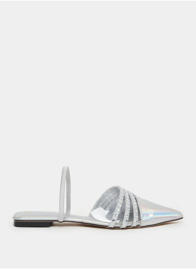 Styli Embellished Pointed Toe Flat Mules