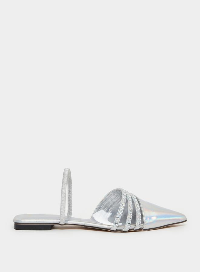 Styli Embellished Pointed Toe Flat Mules  - Image 1