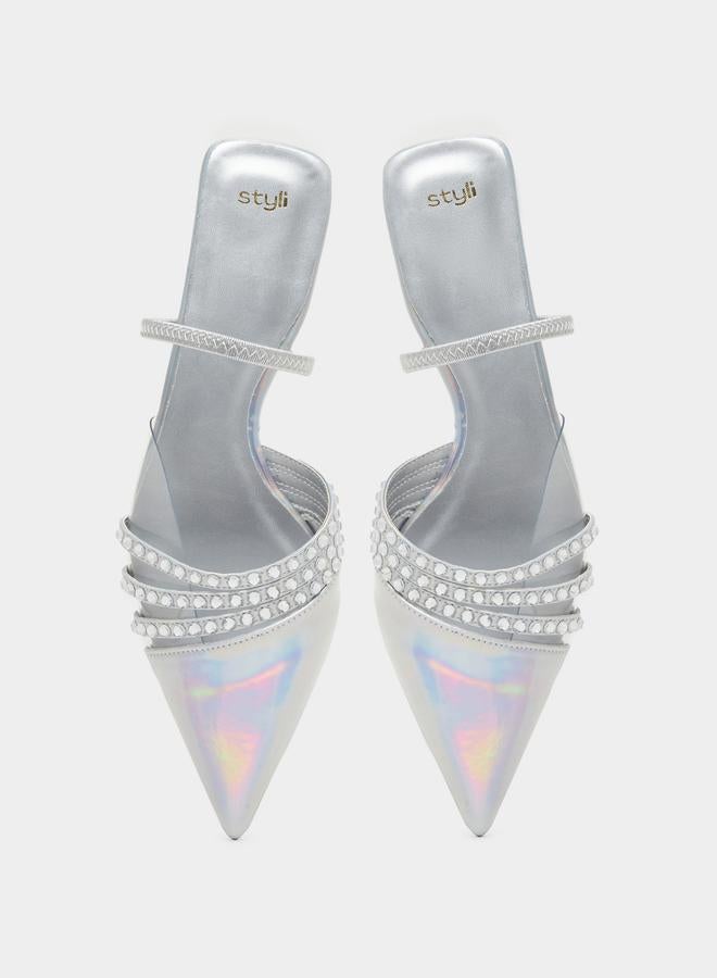Styli Embellished Pointed Toe Flat Mules  - Image 5