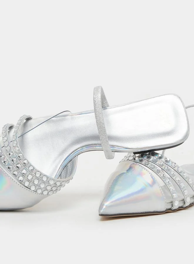 Styli Embellished Pointed Toe Flat Mules