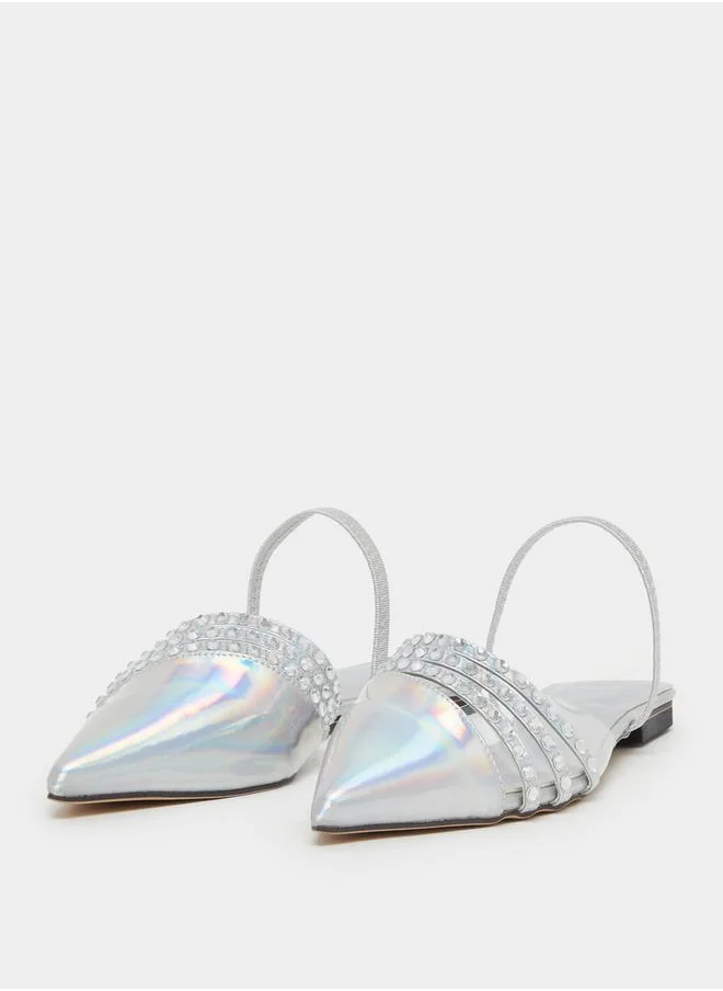 Styli Embellished Pointed Toe Flat Mules