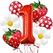 Corabsar Strawberry Balloons Berry First Birthday Decor 40 Inch Mylar Red One Balloons Strawberry Balloon for Berry First Birthday Balloons for Girls Strawberry 1st Birthday Decorations - Image 2