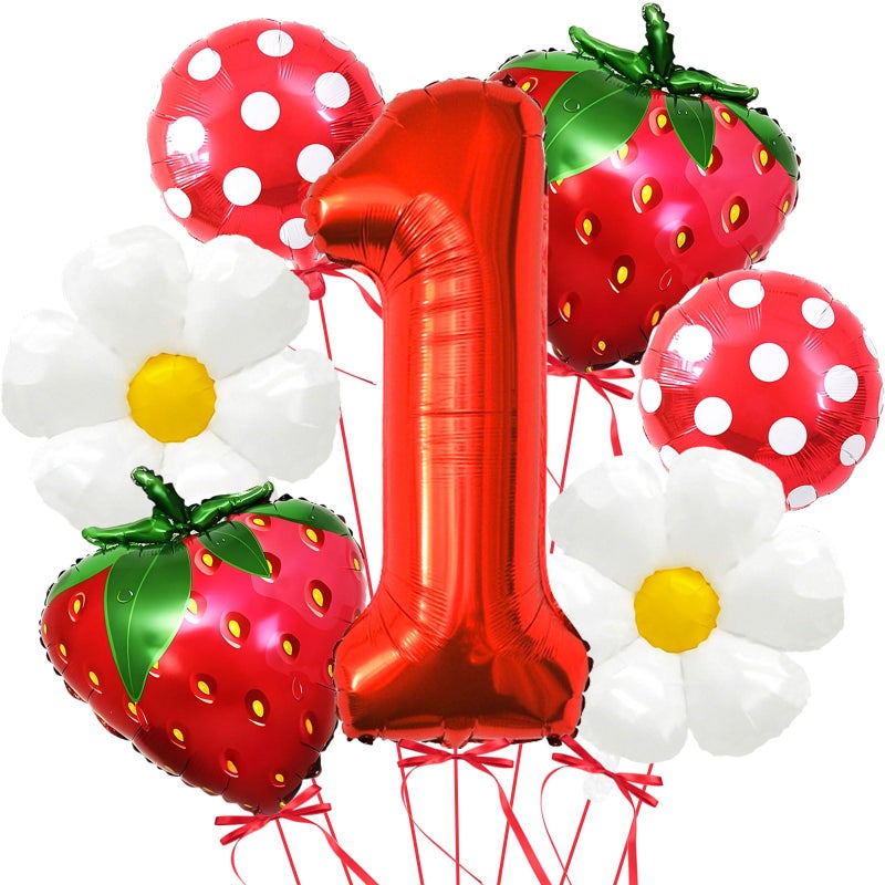 Corabsar Strawberry Balloons Berry First Birthday Decor 40 Inch Mylar Red One Balloons Strawberry Balloon for Berry First Birthday Balloons for Girls Strawberry 1st Birthday Decorations - Image 3