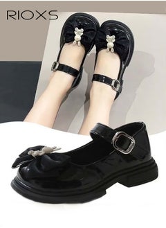 RIOXS Girls Princess Shoes Mary Jane Dance Flats Low Heel Soft Sole Shoes With Bowknot  - Image 1